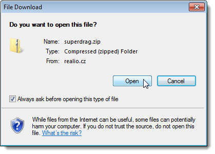 Internet Explorer 8: Do you want to open this file?